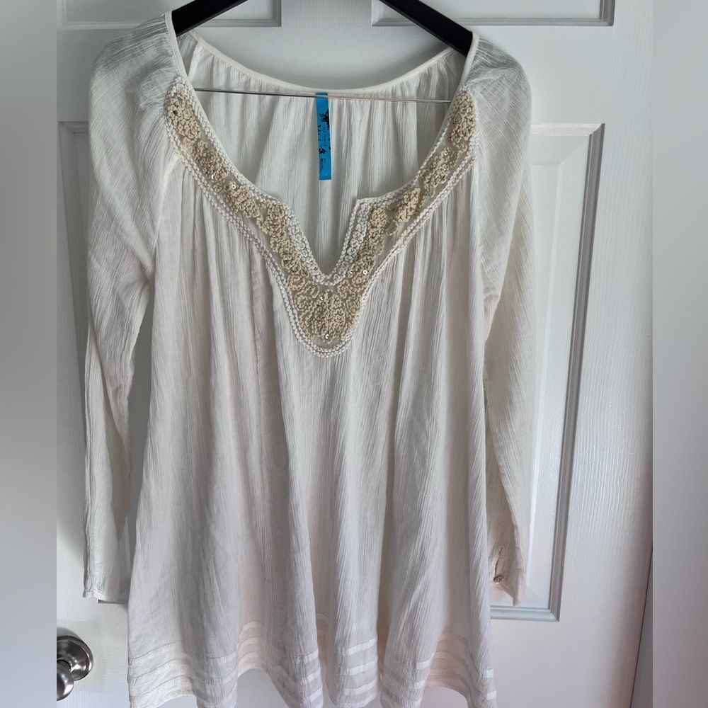 Free People Cream Tunic Lace Sequin Detail SZ Small Coastal Cowgirl NWOT Summer